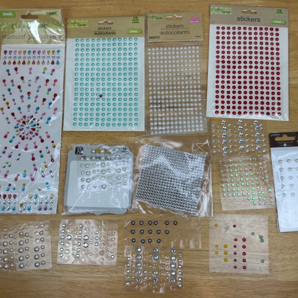 Craft Jewel and Pearl Sticker Lot Huge Assortment of Rhinestones Adhesives